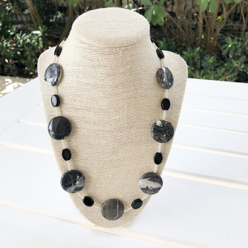 NWT Jasper & Black and White Glass Beads Beaded Necklace